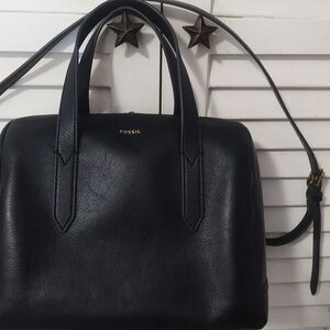 Fossil Sydney Black Leather Satchel Crossbody Bag
